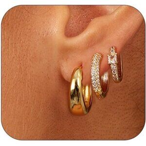 🆕 Women Gold Small Hoop Earrings Trendy Chunky Multiple Piercing Jewelry Gift